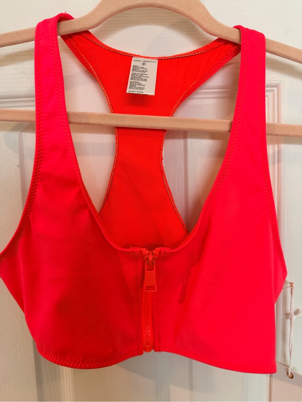 Good American Fiery Coral Zip Front Racerback Swim Top Size 2 NWT